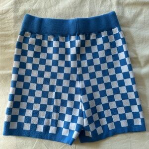 Blue and White Checkered Knit Shorts